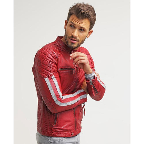 Hank Red Quilted Leather Jacket - Shearling leather