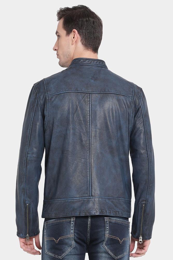 Rald Blue Removable Hooded Leather Jacket - Shearling leather