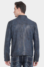 Load image into Gallery viewer, Rald Blue Removable Hooded Leather Jacket - Shearling leather
