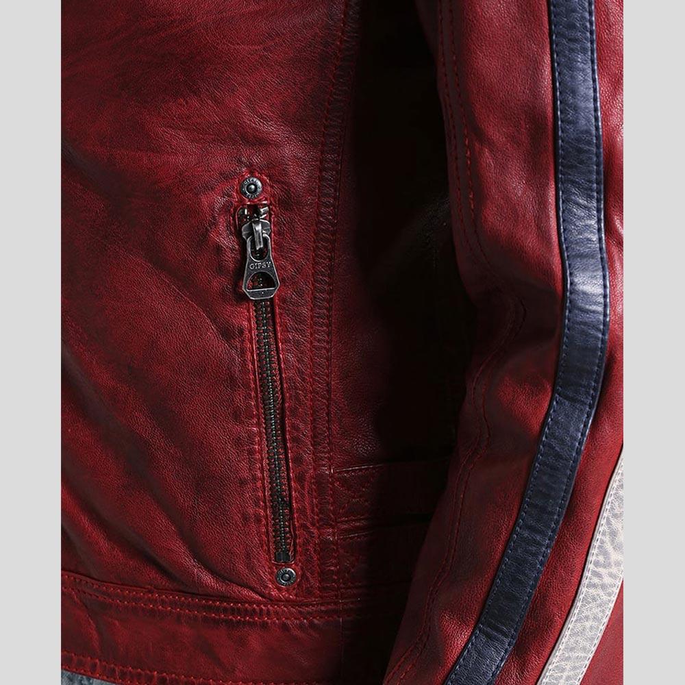 Steven Red Cafe Racer Leather Jacket - Shearling leather