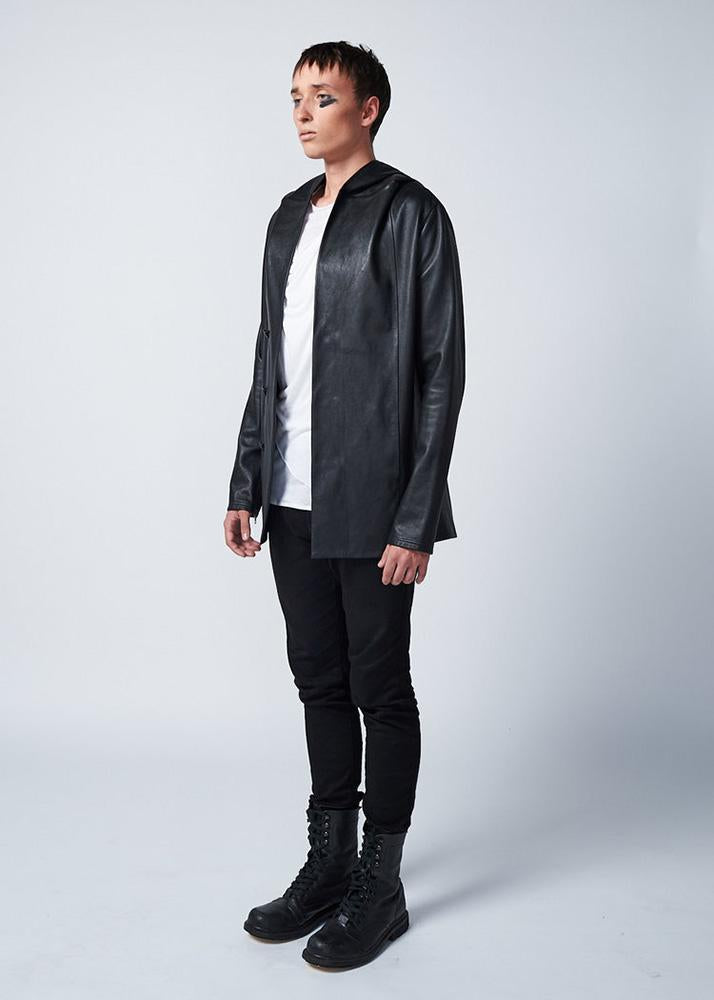 Richie Black Leather Jacket With Hood - Shearling leather