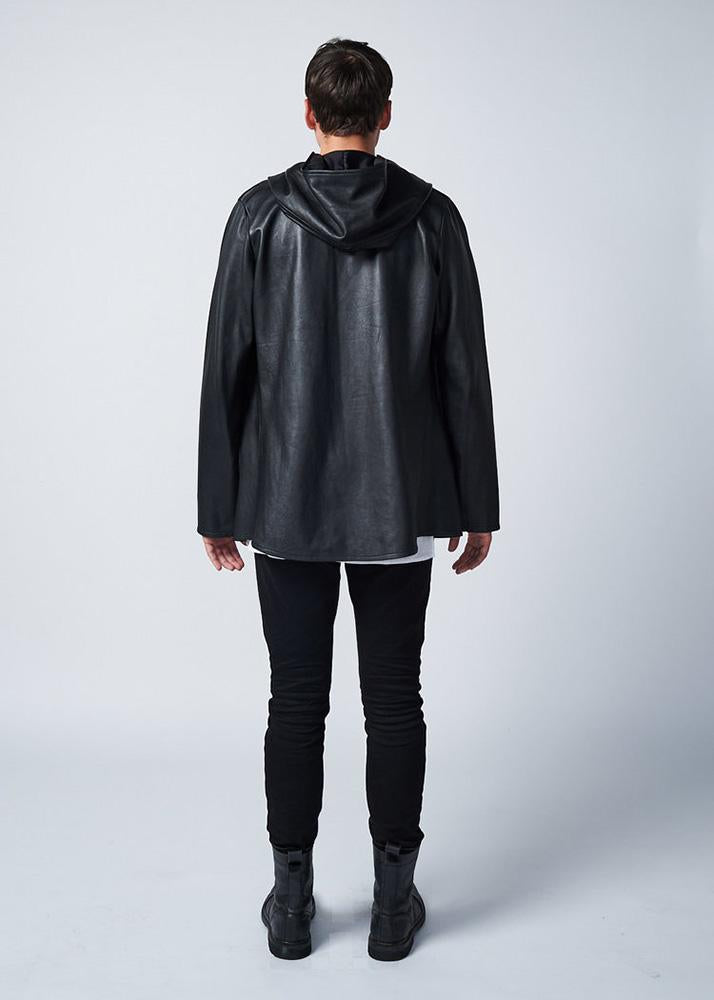 Richie Black Leather Jacket With Hood - Shearling leather