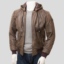 Load image into Gallery viewer, Rick Brown Removable Hooded Leather Jacket - Shearling leather
