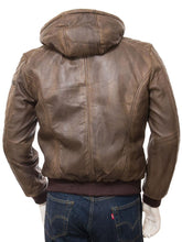 Load image into Gallery viewer, Rick Brown Removable Hooded Leather Jacket - Shearling leather
