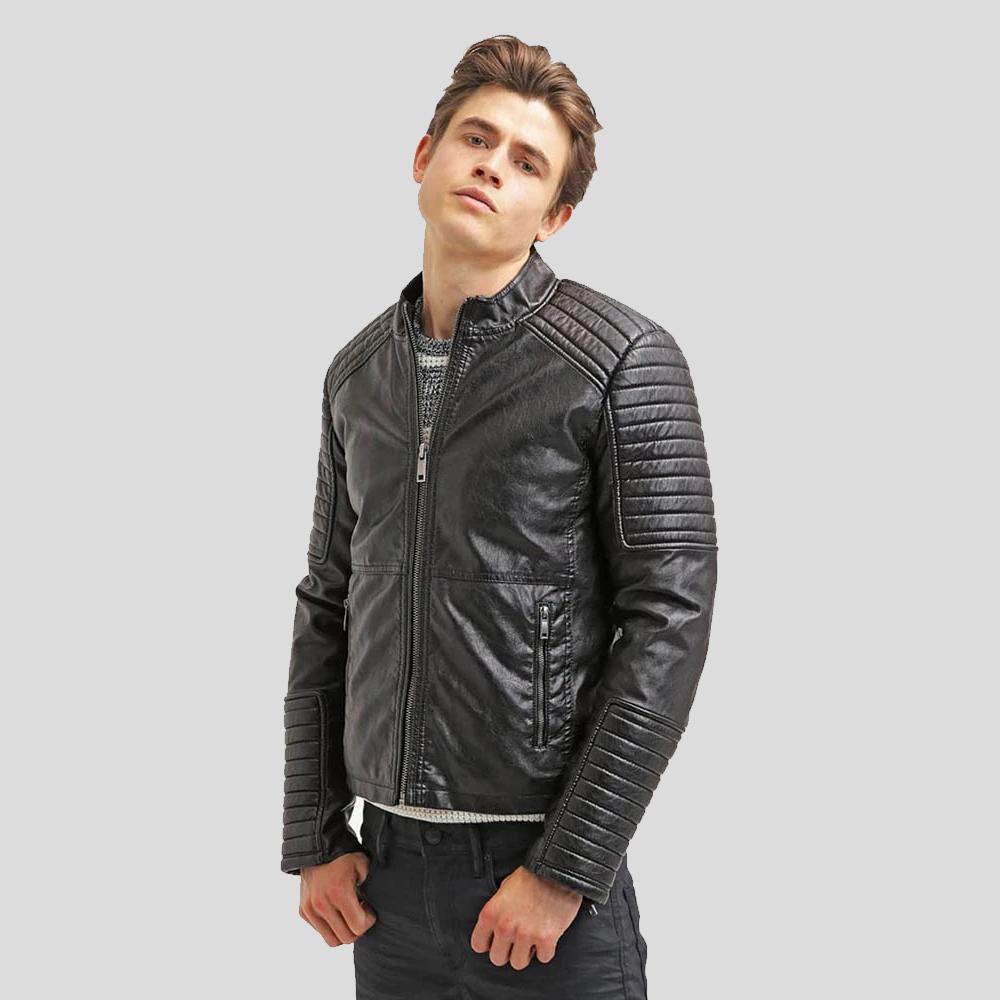 Robt Black Quilted Leather Jacket - Shearling leather