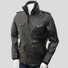 Load image into Gallery viewer, Ronn Black Quilted Leather Jacket - Shearling leather
