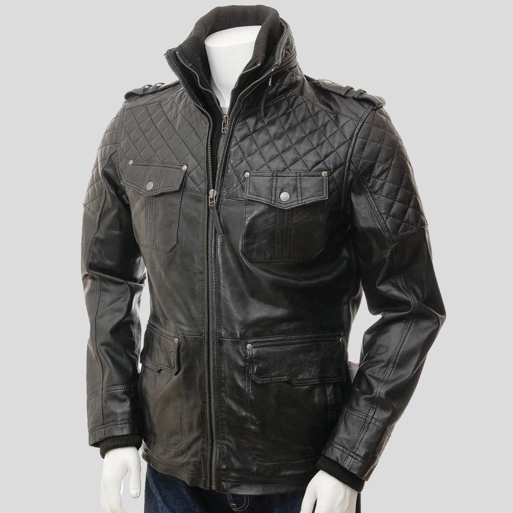 Ronn Black Quilted Leather Jacket - Shearling leather