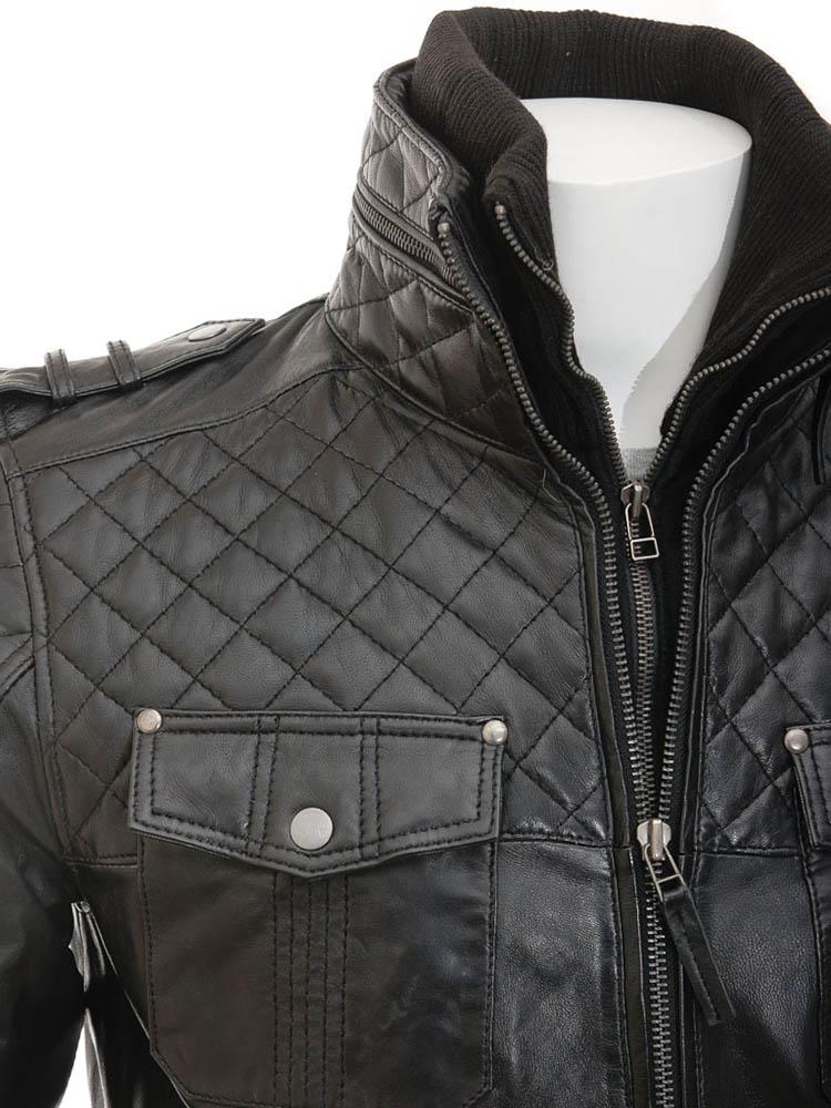 Ronn Black Quilted Leather Jacket - Shearling leather