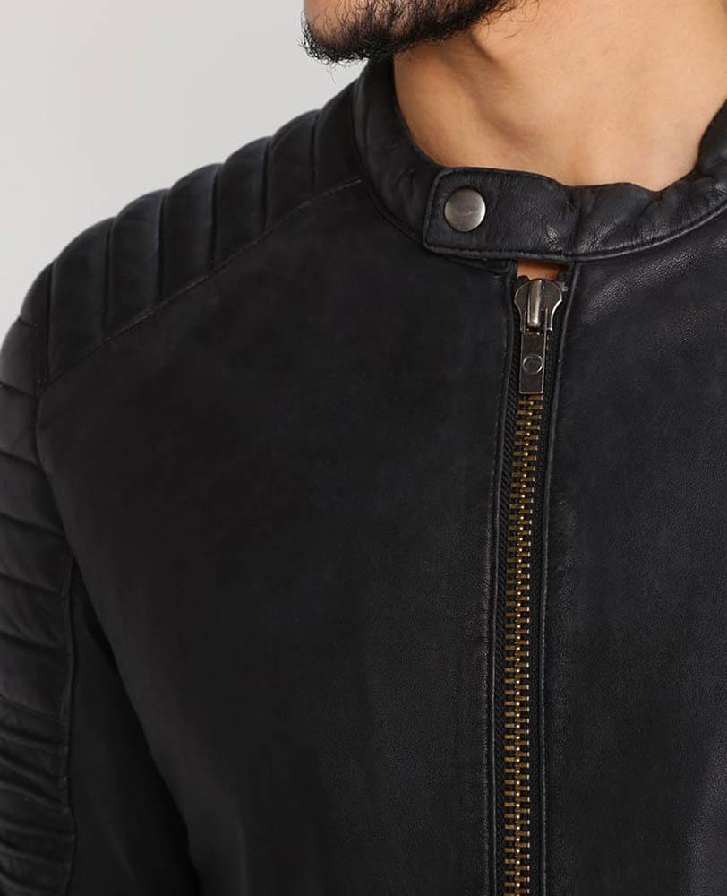 Sung Black Quilted Leather Jacket - Shearling leather