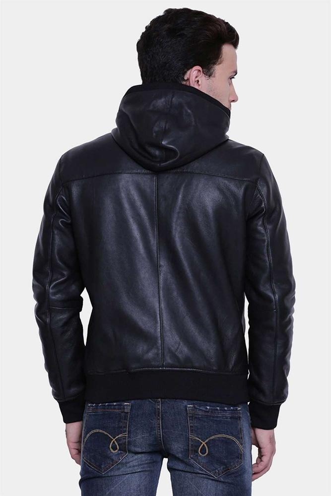 Theo Black Hooded Leather Jacket - Shearling leather