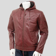 Load image into Gallery viewer, Tore Red Leather Jacket With Removable Hood - Shearling leather
