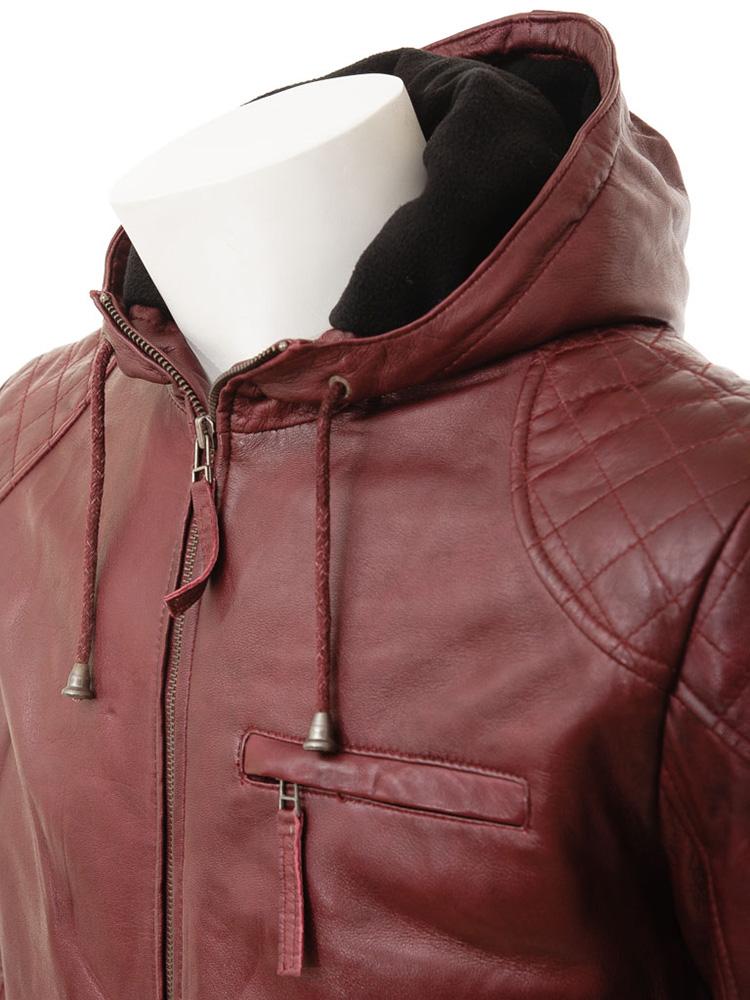 Tore Red Leather Jacket With Removable Hood - Shearling leather
