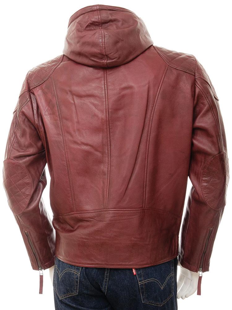 Tore Red Leather Jacket With Removable Hood - Shearling leather