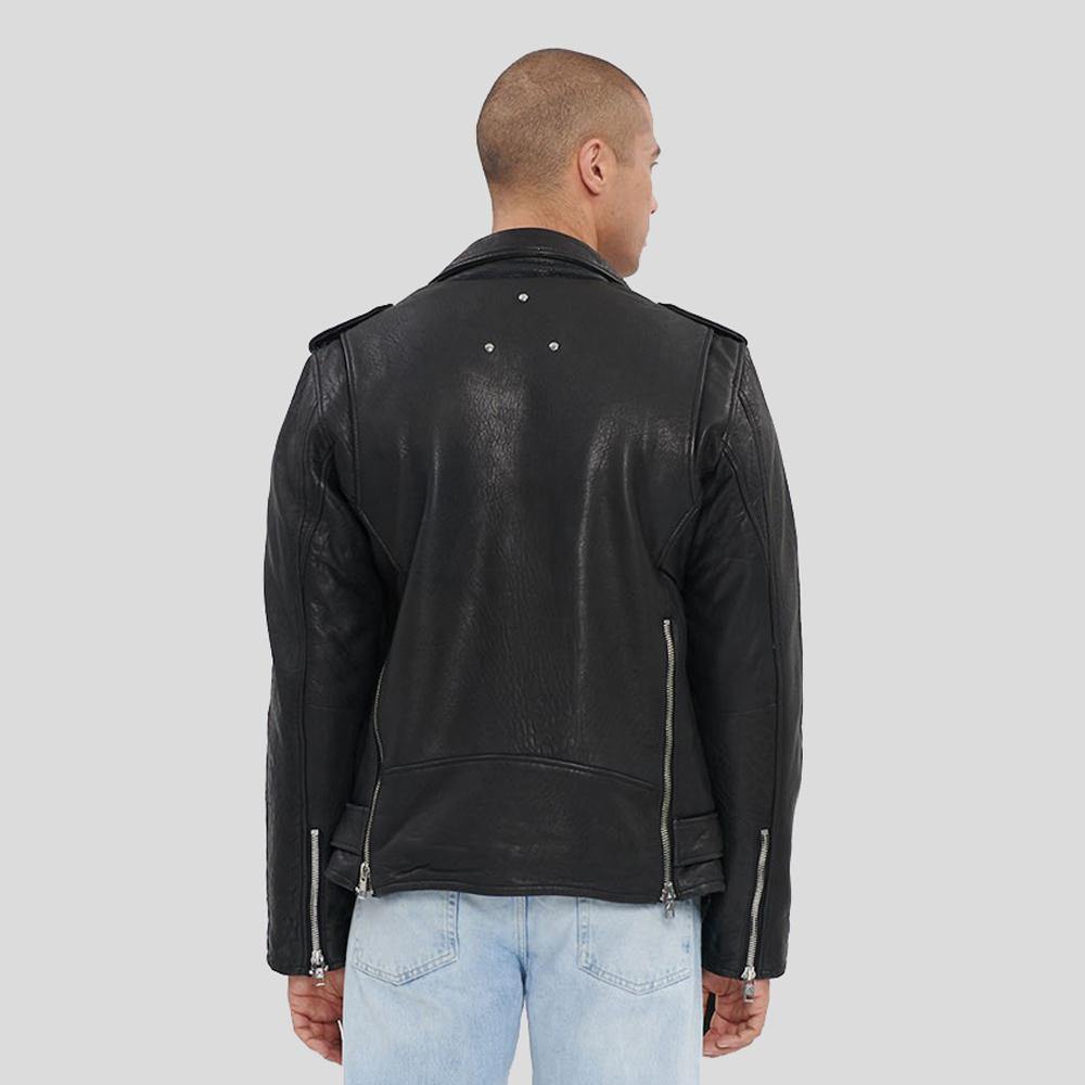 Adiv Black Motorcycle Leather Jacket - Shearling leather