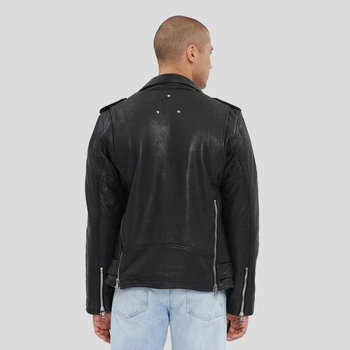 Adiv Black Motorcycle Leather Jacket - Shearling leather