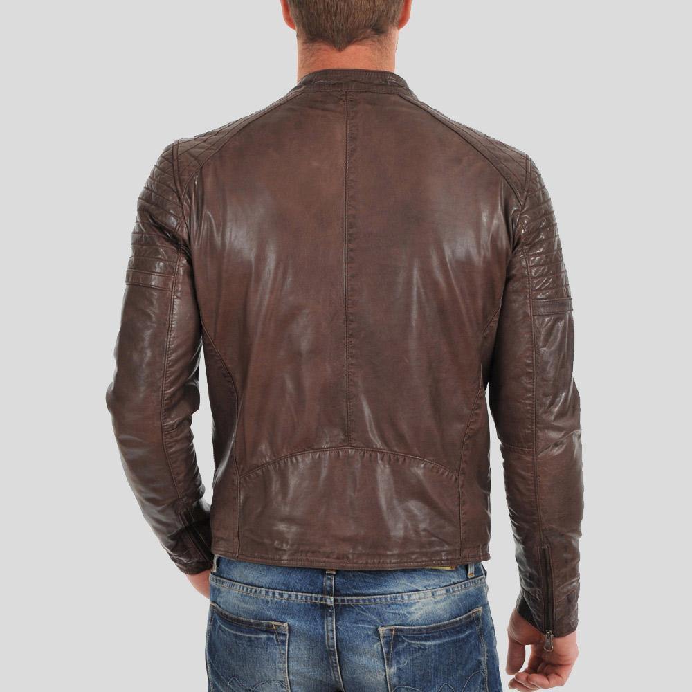 Albie Brown Slim Fit Motorcycle Leather Jacket - Shearling leather