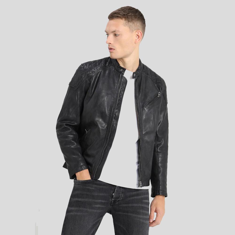 Dion Black Motorcycle Leather Jacket - Shearling leather
