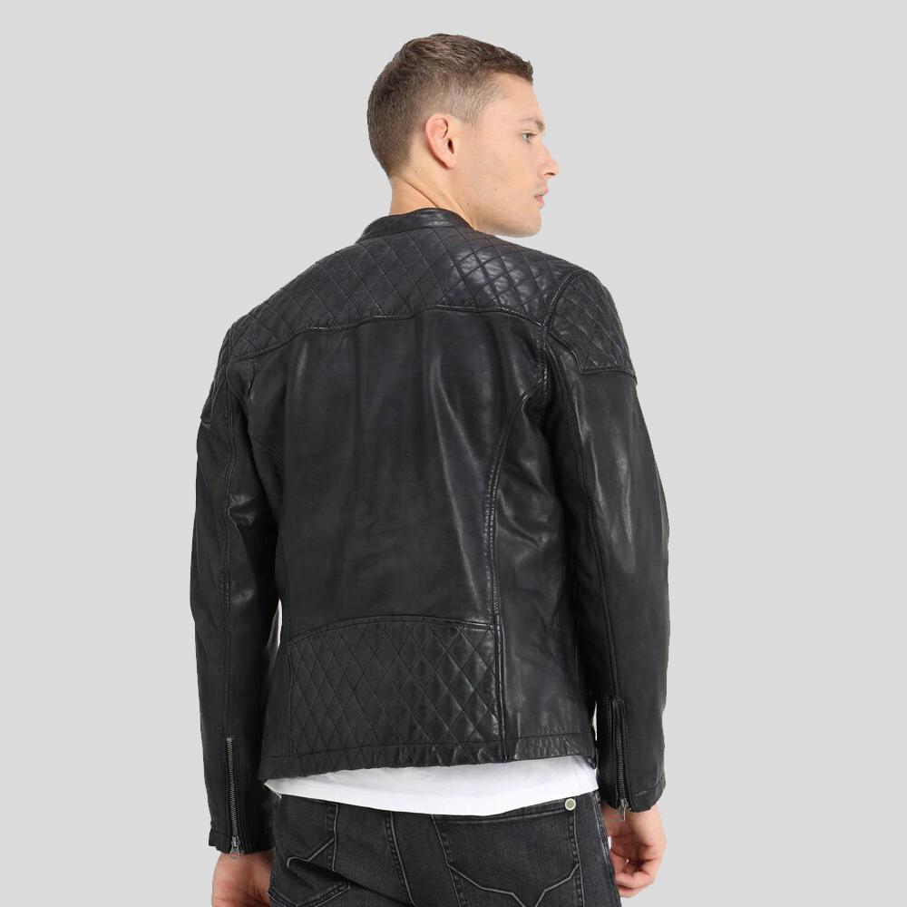 Dion Black Motorcycle Leather Jacket - Shearling leather