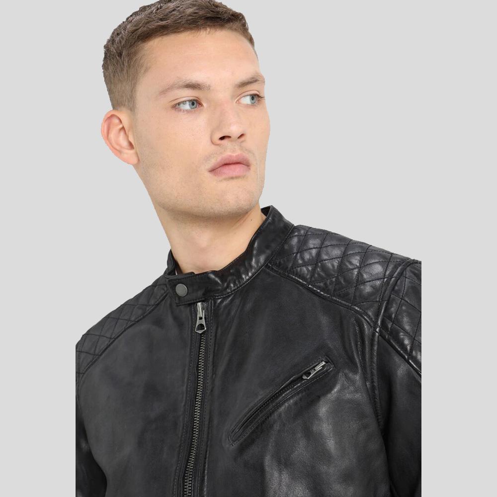 Dion Black Motorcycle Leather Jacket - Shearling leather
