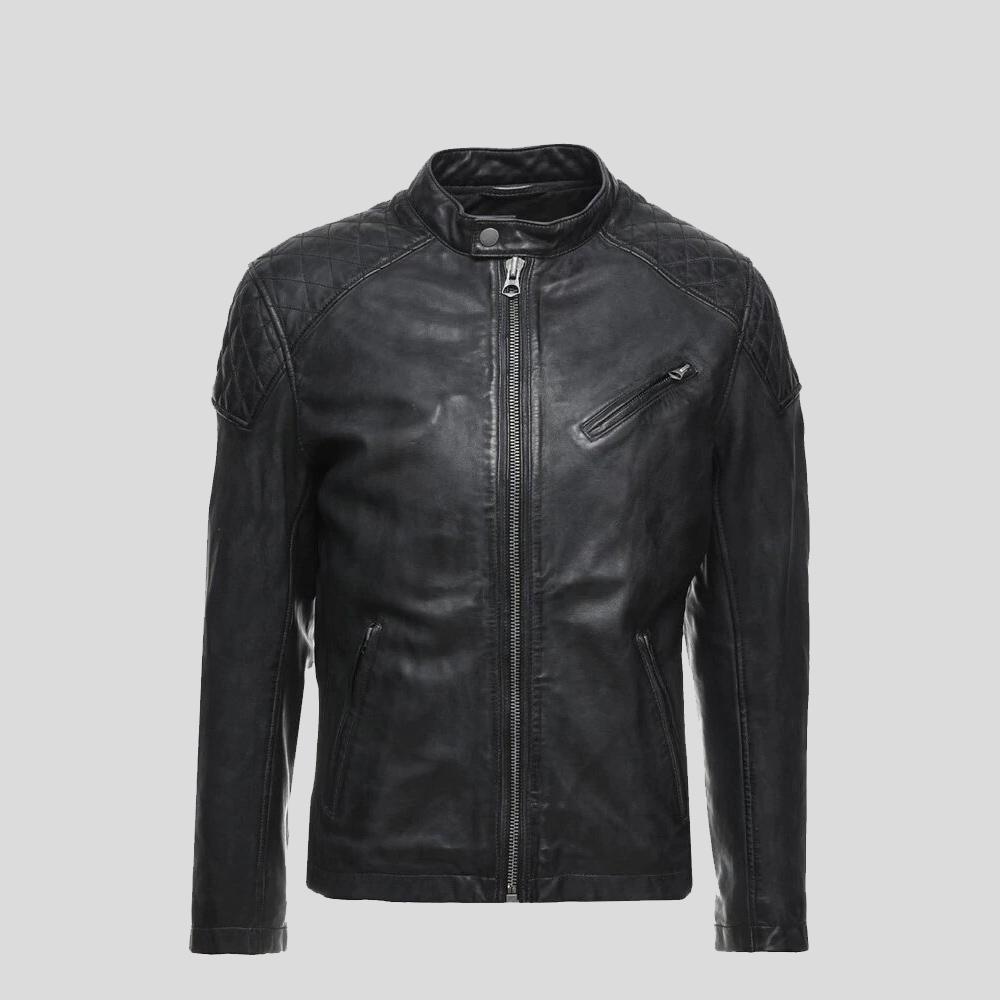 Dion Black Motorcycle Leather Jacket - Shearling leather