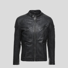 Load image into Gallery viewer, Dion Black Motorcycle Leather Jacket - Shearling leather
