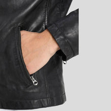 Load image into Gallery viewer, Dion Black Motorcycle Leather Jacket - Shearling leather

