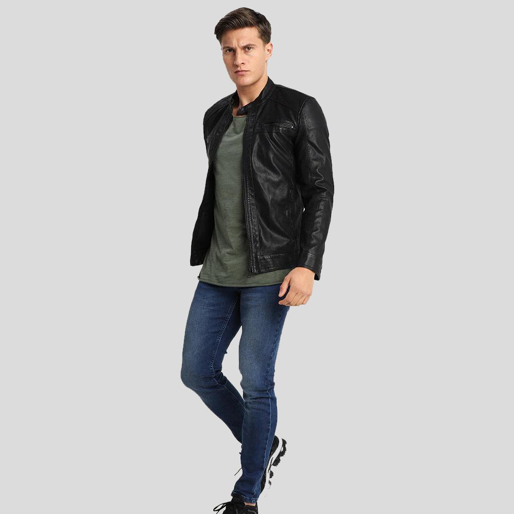 Drew Black Motorcycle Leather Jacket - Shearling leather