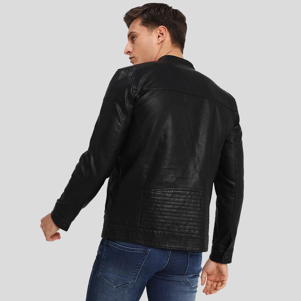 Drew Black Motorcycle Leather Jacket - Shearling leather