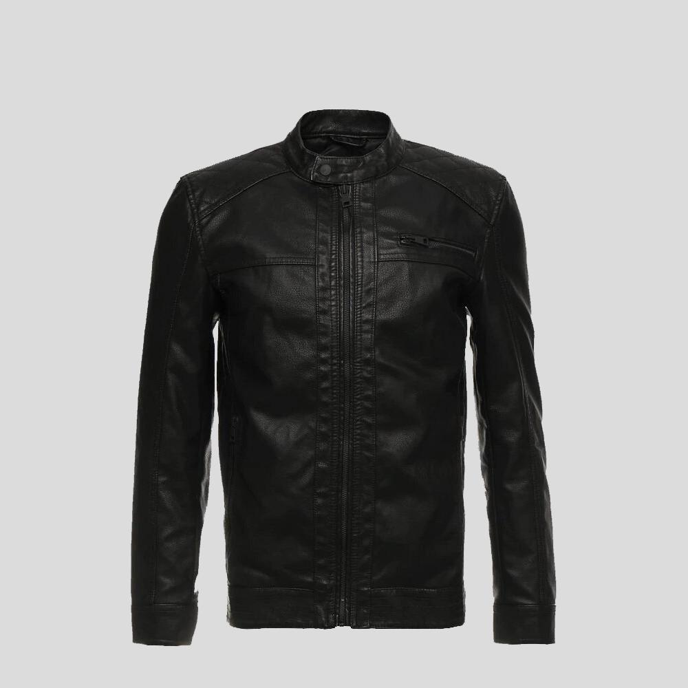 Drew Black Motorcycle Leather Jacket - Shearling leather