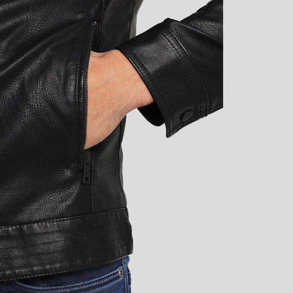 Drew Black Motorcycle Leather Jacket - Shearling leather