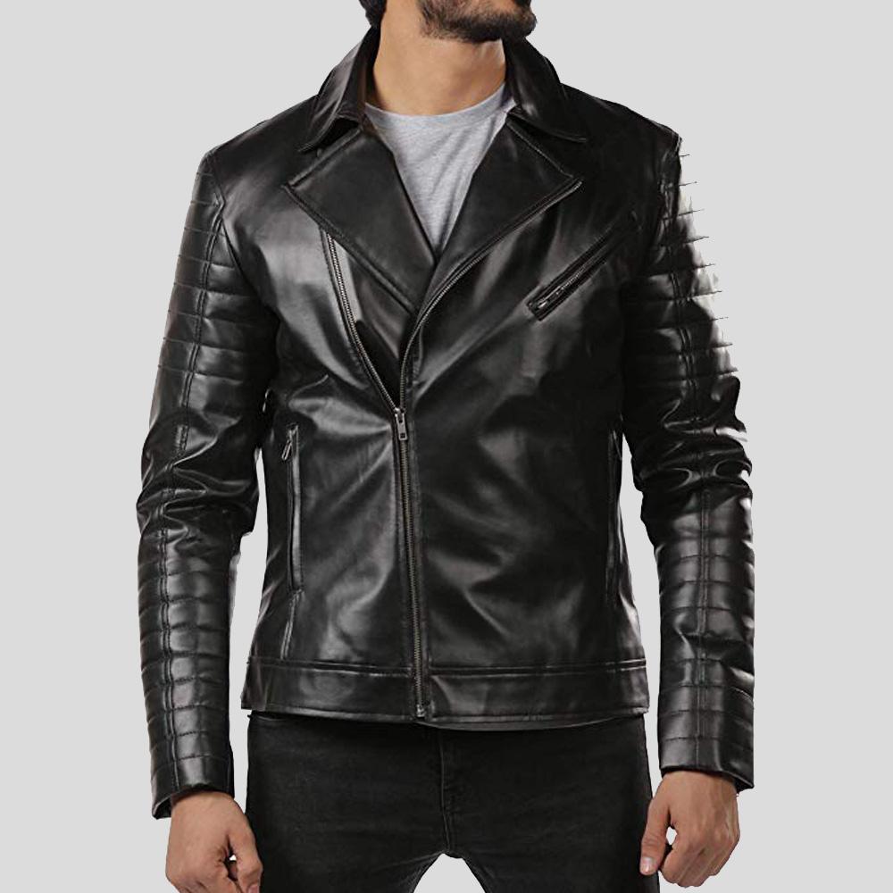 Elex Black Motorcycle Leather Jacket - Shearling leather