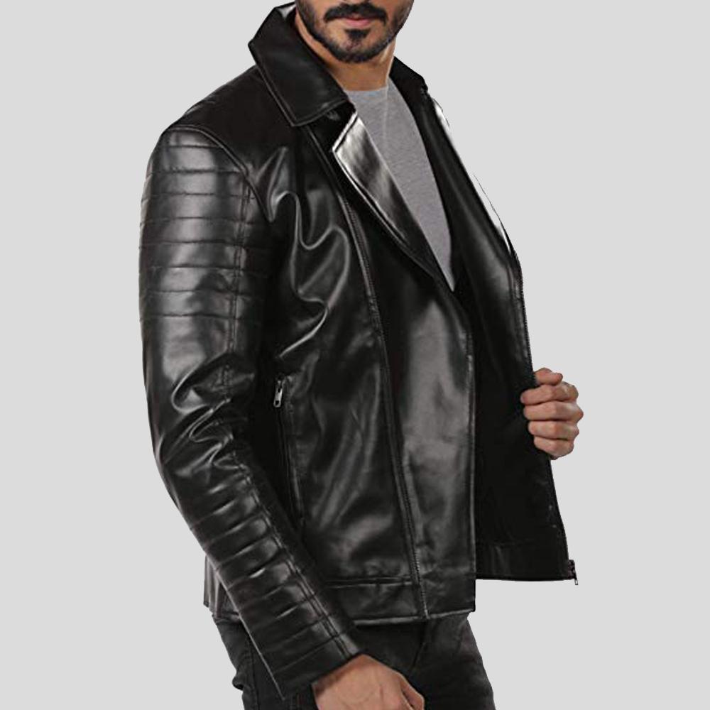Elex Black Motorcycle Leather Jacket - Shearling leather