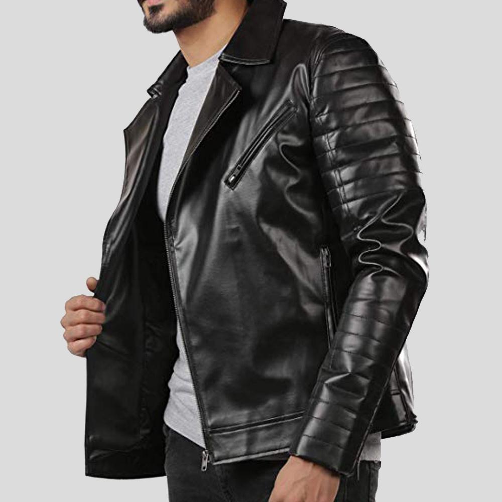 Elex Black Motorcycle Leather Jacket - Shearling leather