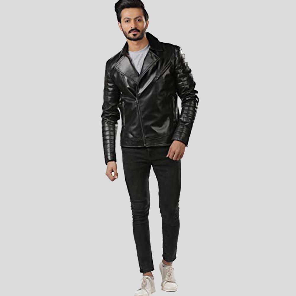Elex Black Motorcycle Leather Jacket - Shearling leather