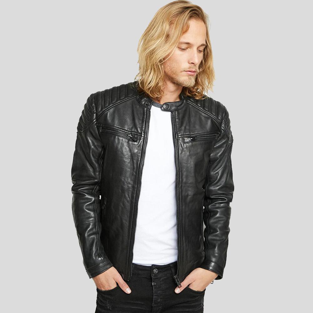 Gary Black Motorcycle Leather Jacket - Shearling leather