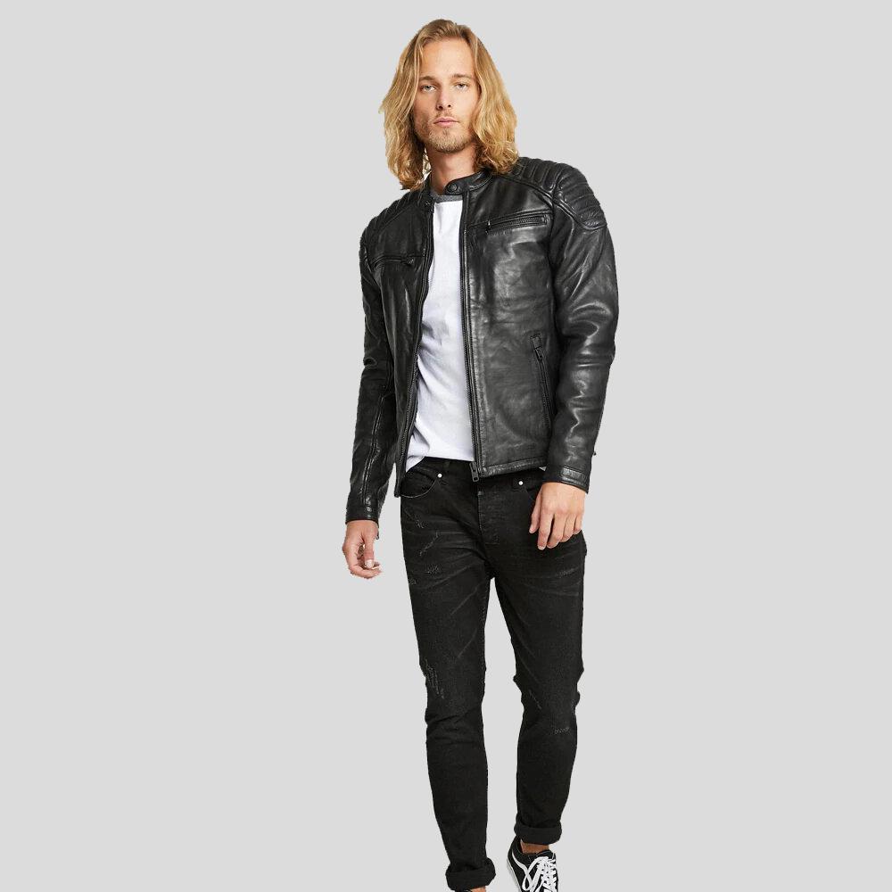Gary Black Motorcycle Leather Jacket - Shearling leather