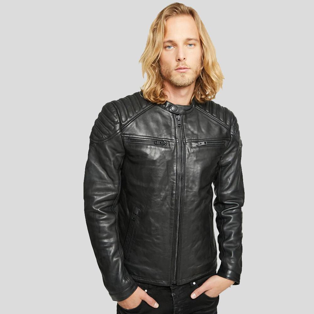 Gary Black Motorcycle Leather Jacket - Shearling leather