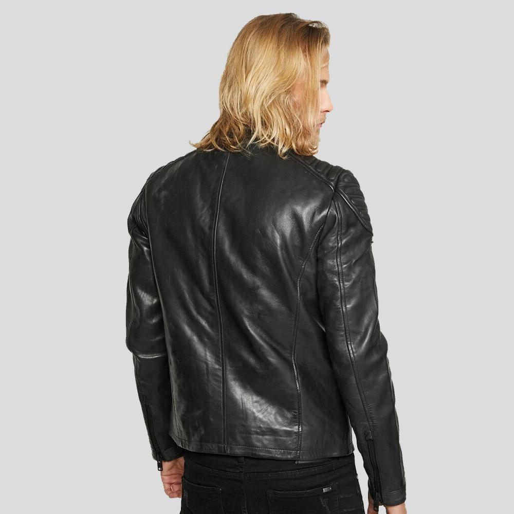 Gary Black Motorcycle Leather Jacket - Shearling leather