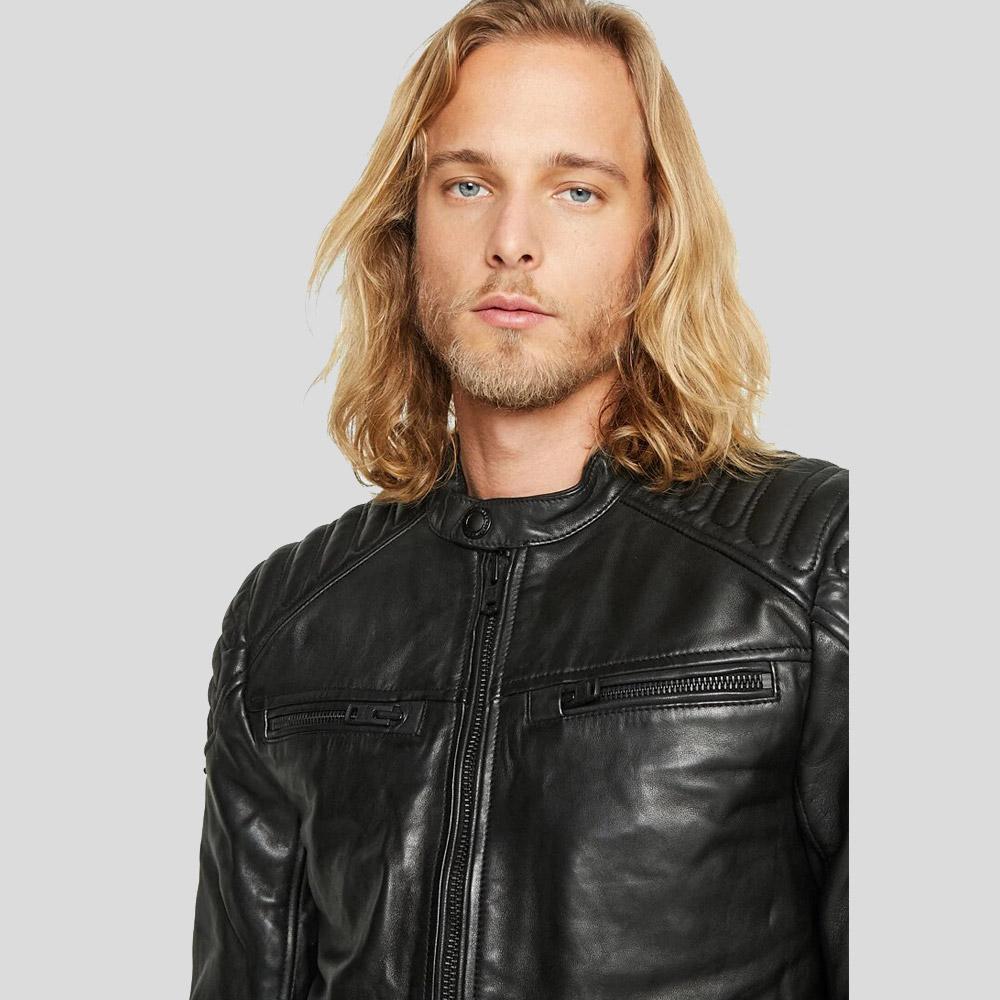 Gary Black Motorcycle Leather Jacket - Shearling leather