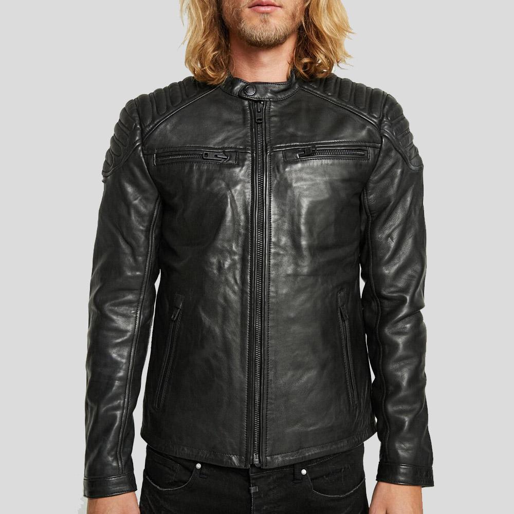 Gary Black Motorcycle Leather Jacket - Shearling leather