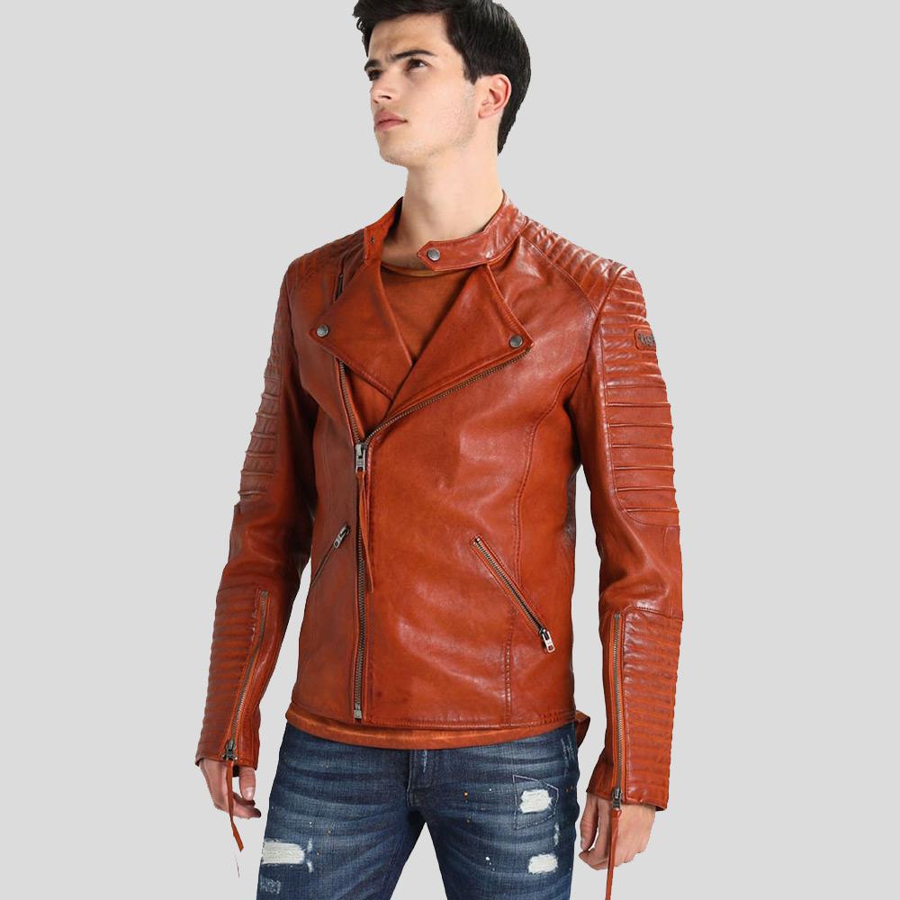 Brad Brown Motorcycle Leather Jacket - Shearling leather
