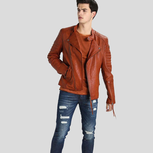 Brad Brown Motorcycle Leather Jacket - Shearling leather