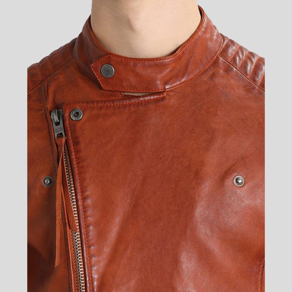 Brad Brown Motorcycle Leather Jacket - Shearling leather