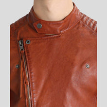 Load image into Gallery viewer, Brad Brown Motorcycle Leather Jacket - Shearling leather
