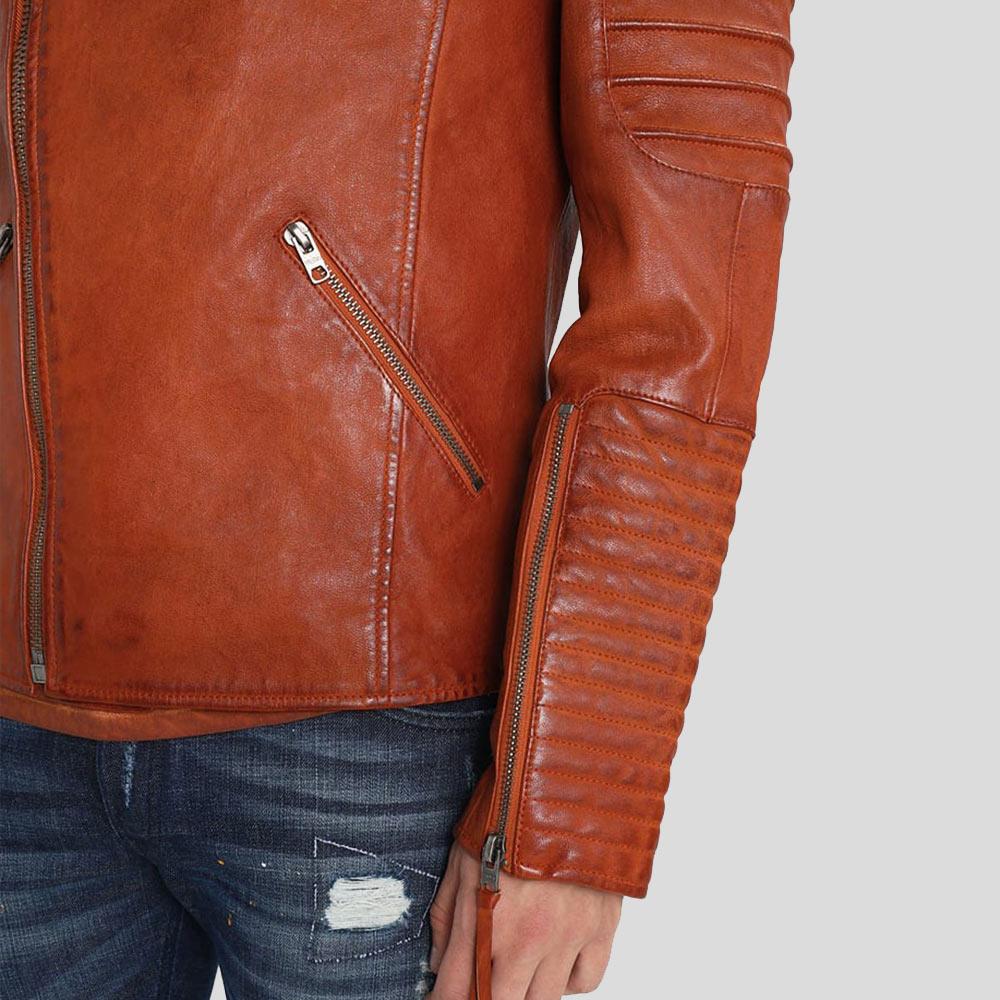 Brad Brown Motorcycle Leather Jacket - Shearling leather