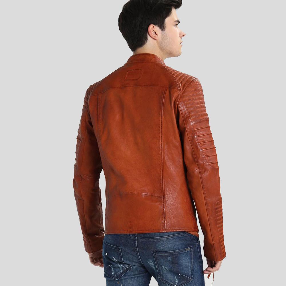 Brad Brown Motorcycle Leather Jacket - Shearling leather