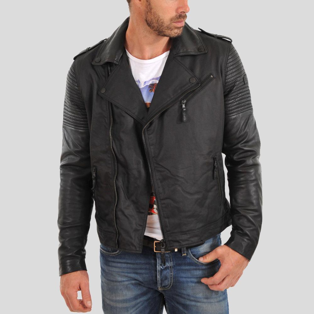 Christopher Black Motorcycle Leather Jacket - Shearling leather