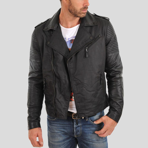 Christopher Black Motorcycle Leather Jacket - Shearling leather