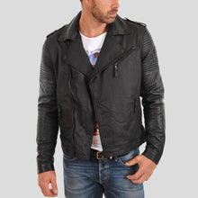 Load image into Gallery viewer, Christopher Black Motorcycle Leather Jacket - Shearling leather
