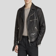 Load image into Gallery viewer, Connor Black Motorcycle Leather Jacket - Shearling leather
